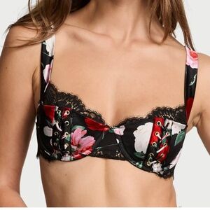 Victoria’s Secret Atelier SILK Balconette Bra Black Floral 38DD-NWT -